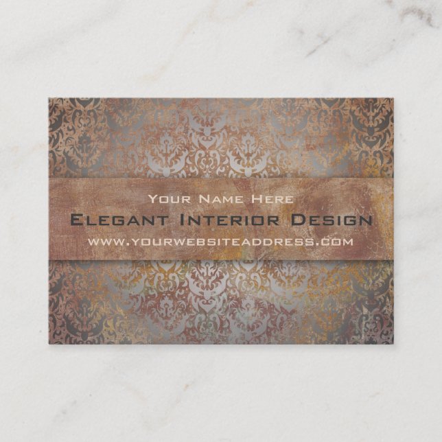 Elegant Pompeii Damask Shimmer Red and Gold Business Card (Front)