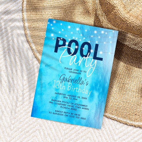 Elegant Pool Party Birthday Invitation
