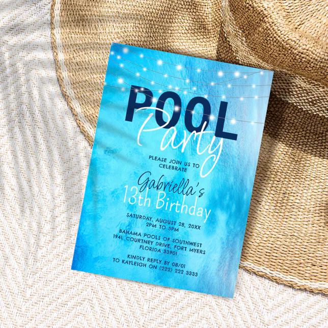 Elegant Pool Party Birthday Invitation | Zazzle