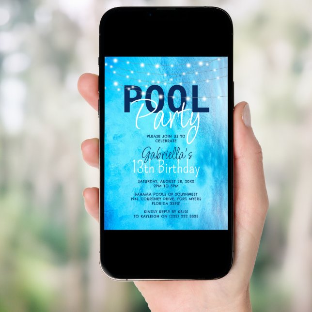Elegant Pool Party Birthday Invitation (Front Digital)
