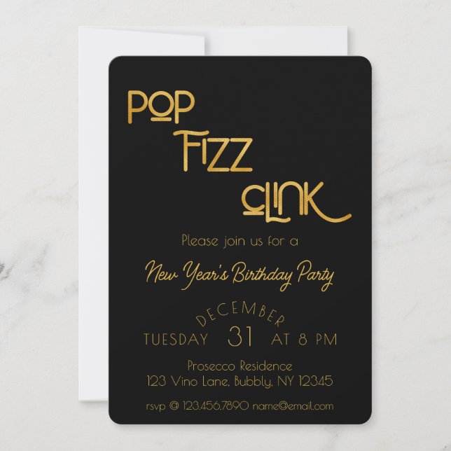 Elegant Pop Fizz Clink Birthday Party Invitation (Front)