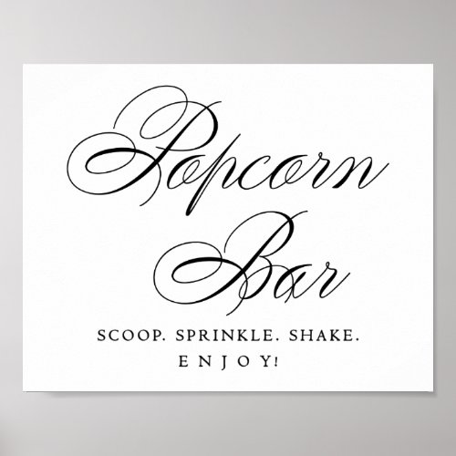 Elegant Popcorn Bar Black Script  Treat Table Poster