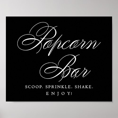 Elegant Popcorn Bar White Script  Treat Table Poster
