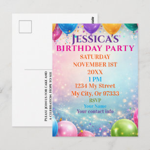 Elegant Poppies Black Birthday Invitation Postcard