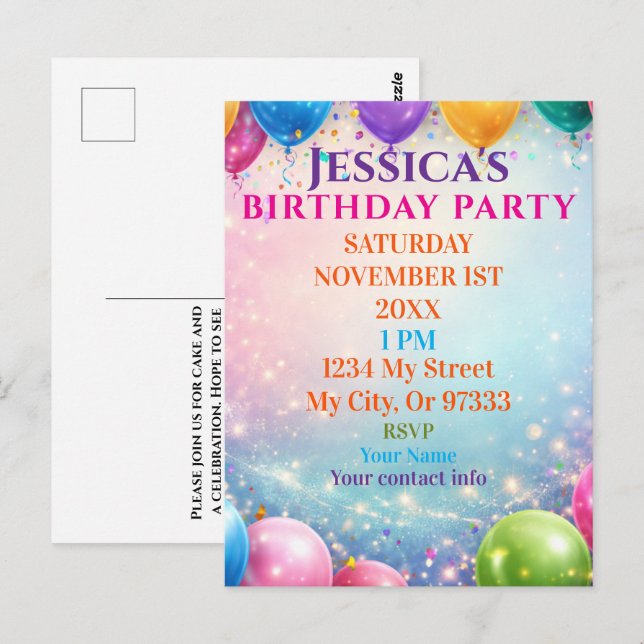 Elegant Poppies Black Birthday Invitation Postcard (Front/Back)