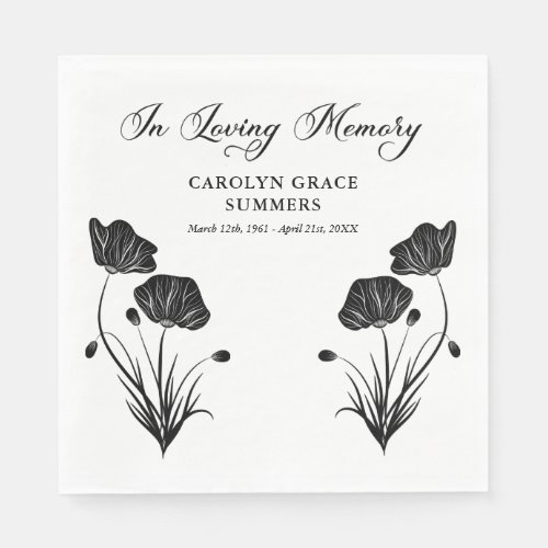 Elegant Poppies In Loving Memory Funeral Napkins