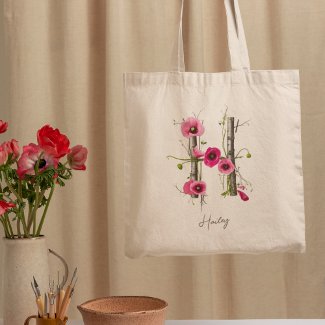 Elegant Poppies Letter 'H' Monogram Custom Name