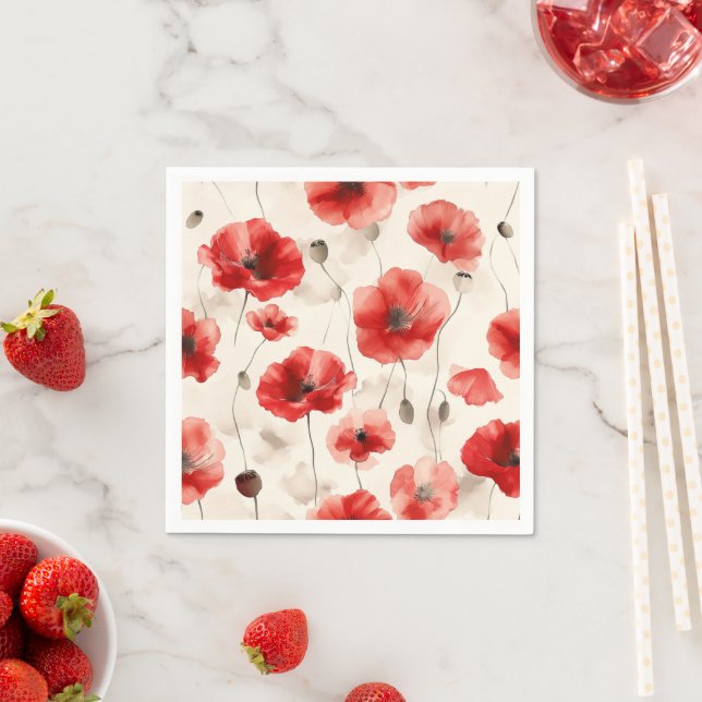Elegant poppies pattern napkins (Insitu)