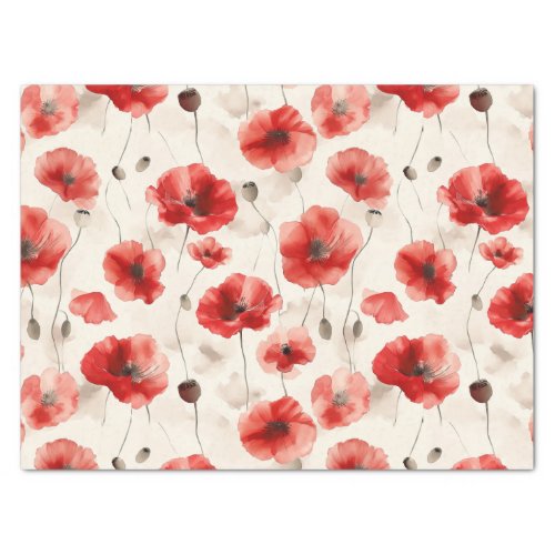 Elegant poppies pattern watercolor tissue paper