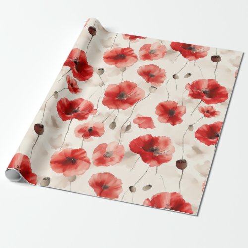 Elegant poppies pattern watercolor wrapping paper