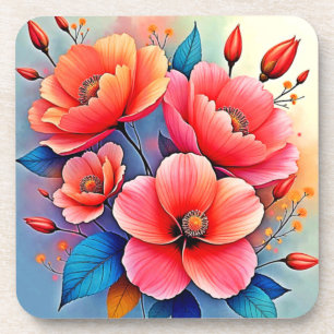 Elegant Poppies: Radiant Nature Art Beverage Coaster