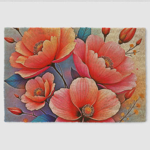 Elegant Poppies: Radiant Nature Art Fiber Doormat