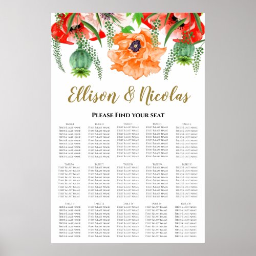 Elegant Poppies  Wedding Seating Chart