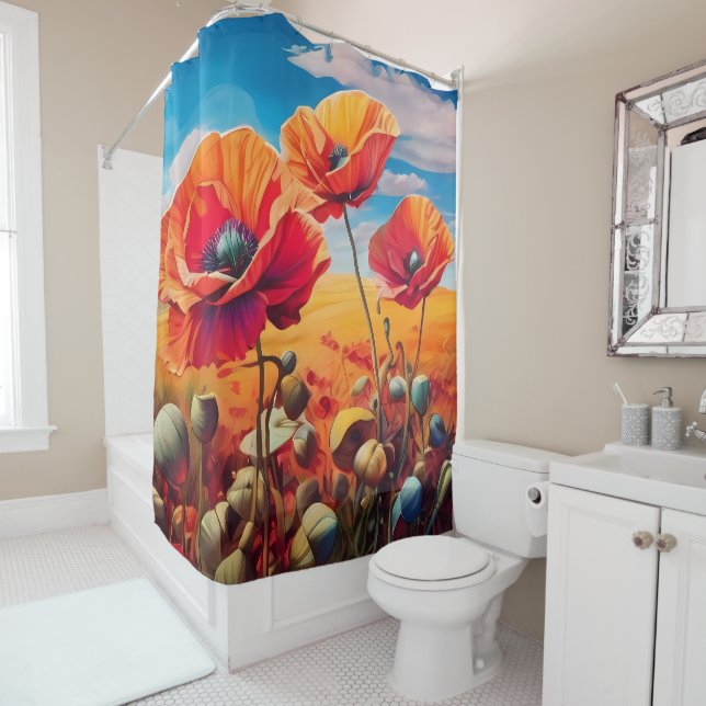 Elegant Poppy Blossom Shower Curtain (In Situ)