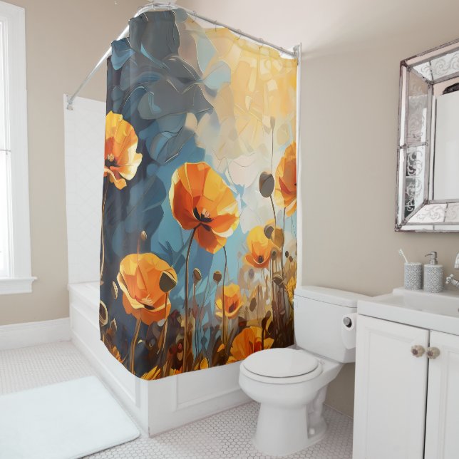 Elegant Poppy Blossom Shower Curtain (In Situ)