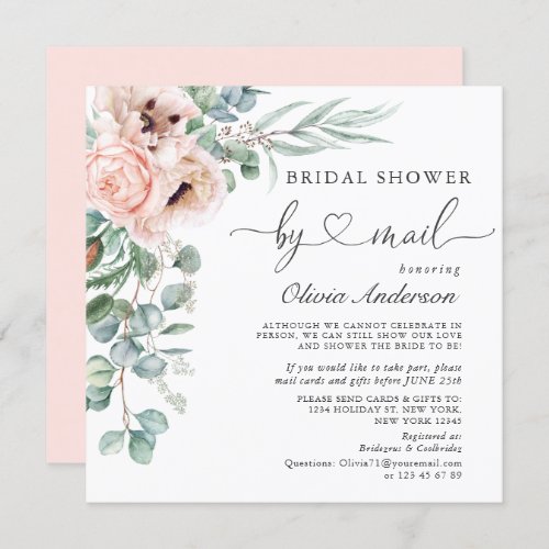 Elegant Poppy Eucalyptus Bridal Shower By Mail Invitation