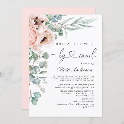 Elegant Poppy Eucalyptus Bridal Shower By Mail Invitation