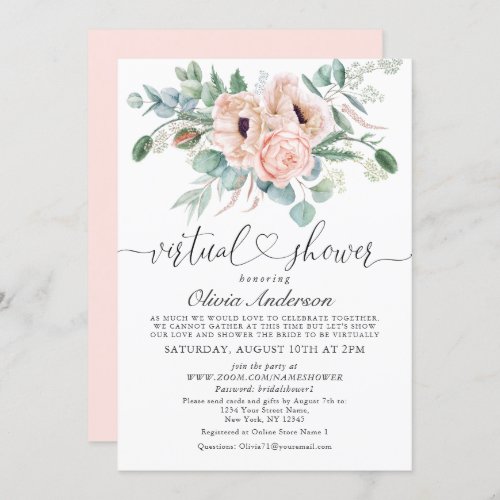 Elegant Poppy Eucalyptus virtual Bridal Shower Invitation