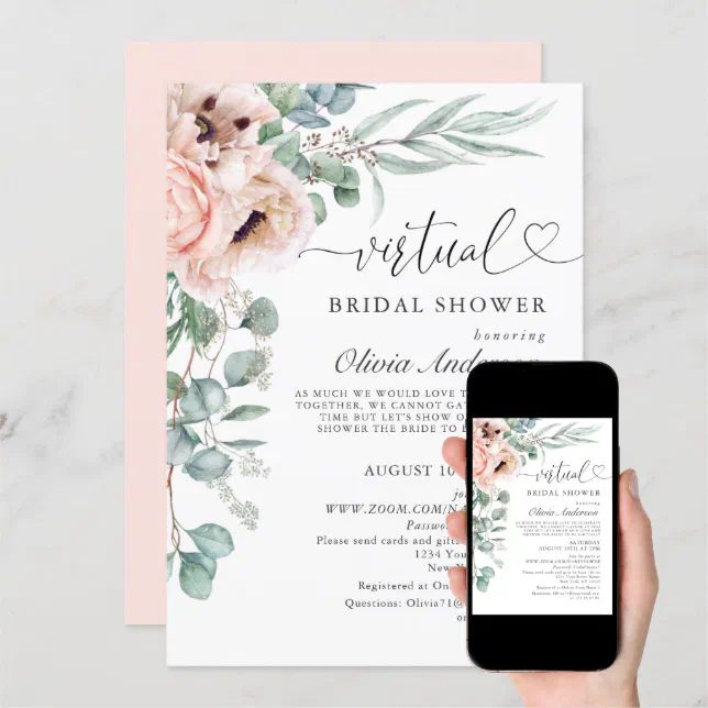 Elegant Poppy Eucalyptus virtual Bridal Shower Invitation | Zazzle