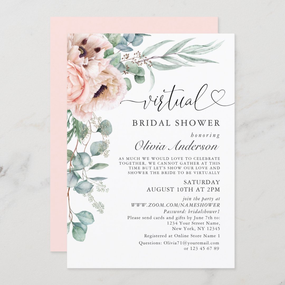 Elegant Poppy Eucalyptus virtual Bridal Shower Invitation | Zazzle