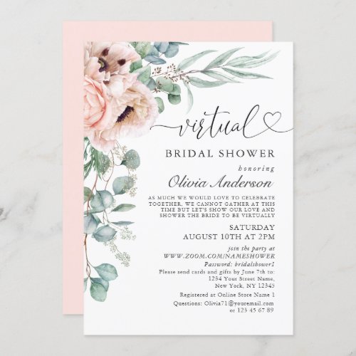 Elegant Poppy Eucalyptus virtual Bridal Shower Invitation