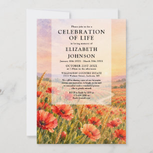 Elegant Poppy Field Floral Celebration of Life Invitation