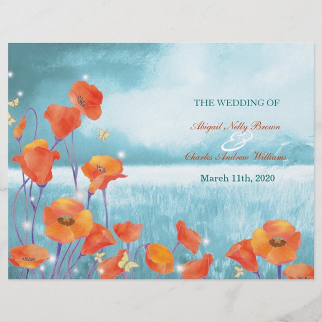 Elegant Poppy Field Wedding Bi Fold Program (Front)