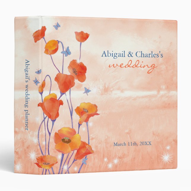Elegant Poppy Field Wedding Planner 3 Ring Binder (Front/Spine)