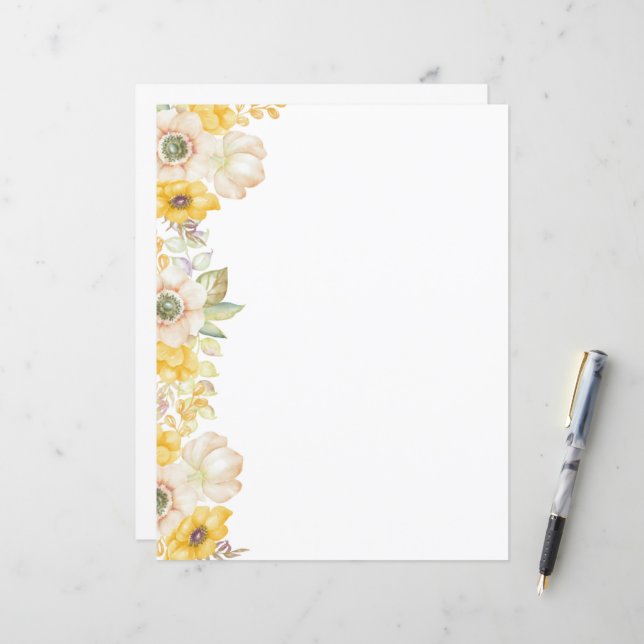 Elegant Poppy Floral Stationery Paper (Front/Back In Situ)