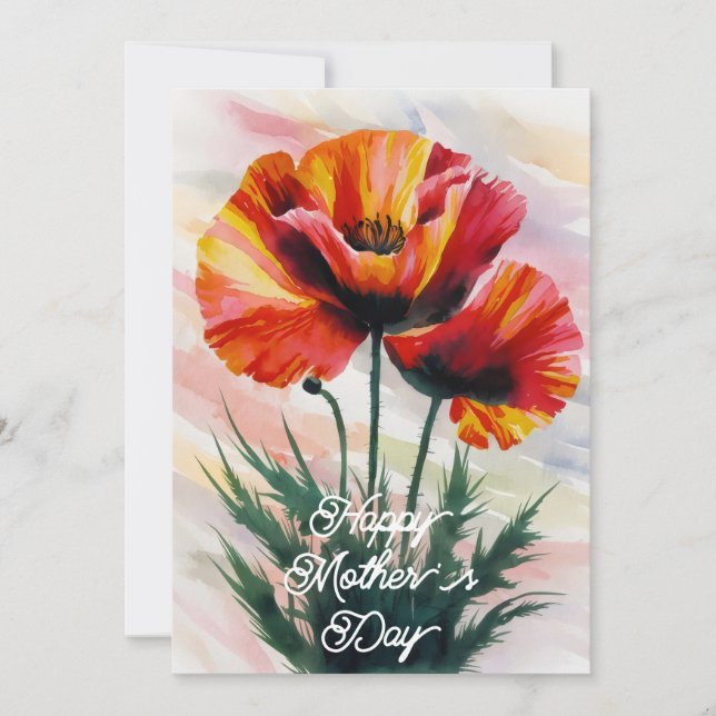 Elegant Poppy Flower Painting Mother's Day Card (Front)