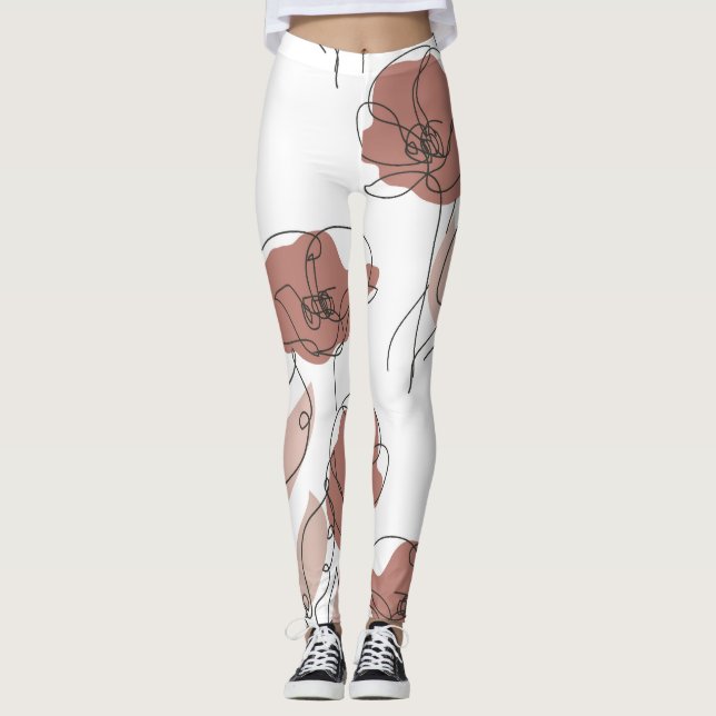 Elegant Poppy Flowers Seamless Pattern Leggings (Front)