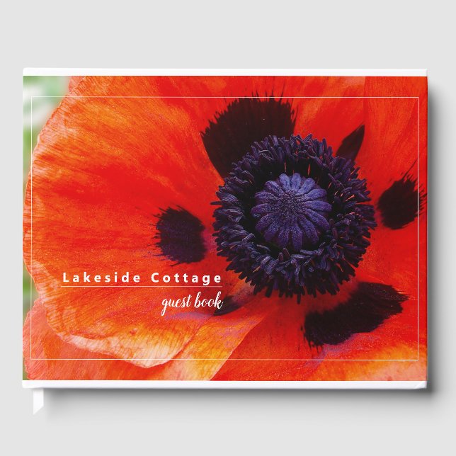Elegant Poppy Orange Floral Rental Guest Book (Front)