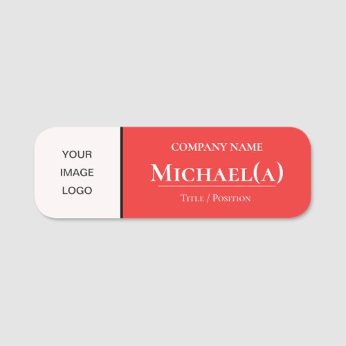 Elegant Poppy Red And White Stylish Business LOGO Name Tag