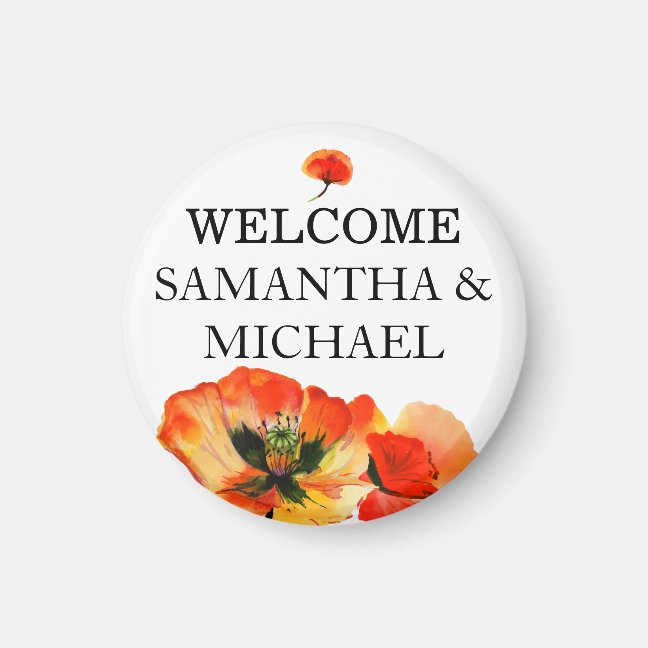 Elegant Poppy Red Flower Monogram Wedding Magnet