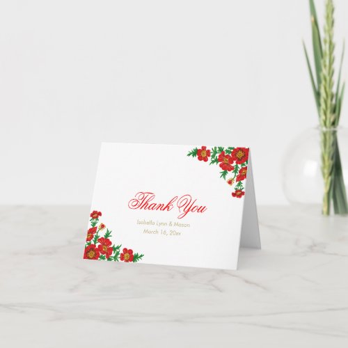 Elegant Poppy Red Flowers _ Wedding Thank You Card