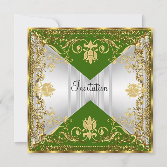 Elegant Popular Green and Gold Invitation (Front)