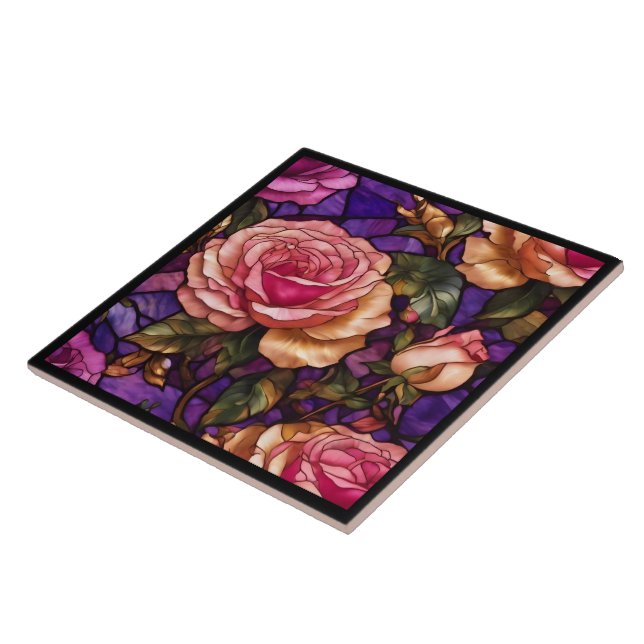 Elegant Popular Stained Glass Roses Collection Ceramic Tile (Side)