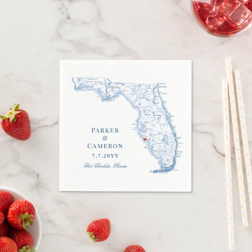 Elegant Port Charlotte Florida Map Wedding  Napkins