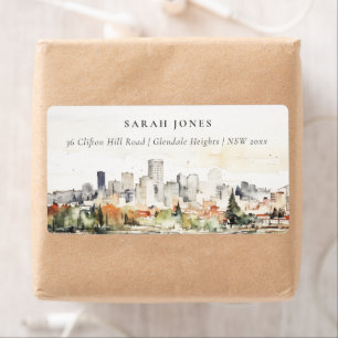 Elegant Portland Oregon Skyline Watercolor Address Label