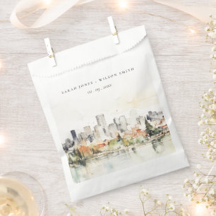 Elegant Portland Oregon Skyline Watercolor Wedding Favor Bag