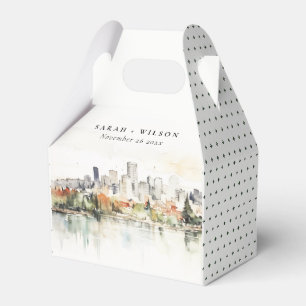Elegant Portland Oregon Skyline Watercolor Wedding Favor Boxes
