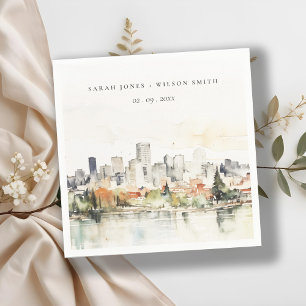 Elegant Portland Oregon Skyline Watercolor Wedding Napkins