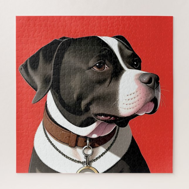 Elegant Portrait of a Black and White Dog Jigsaw Puzzle (Vertical)