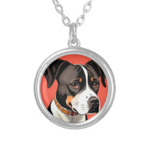 Elegant Portrait of a Black and White Dog Silver Plated Necklace