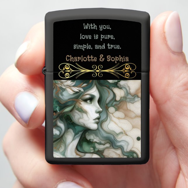 Elegant portrait of a woman with hair zippo lighter (In Hand)