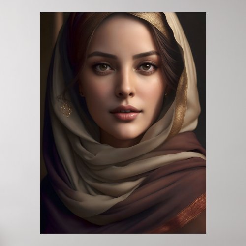 Elegant Portrait of Woman AI Art Poster