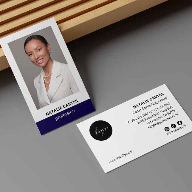 Elegant Portrait Photo Logo Social Icon NAVY BLUE Business Card (Creator Uploaded)