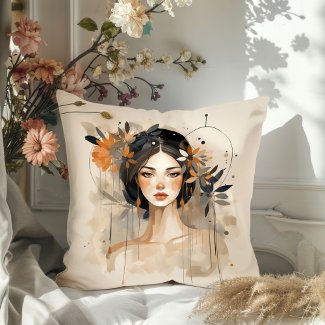 Elegant Portrait Pillow with Floral Accents