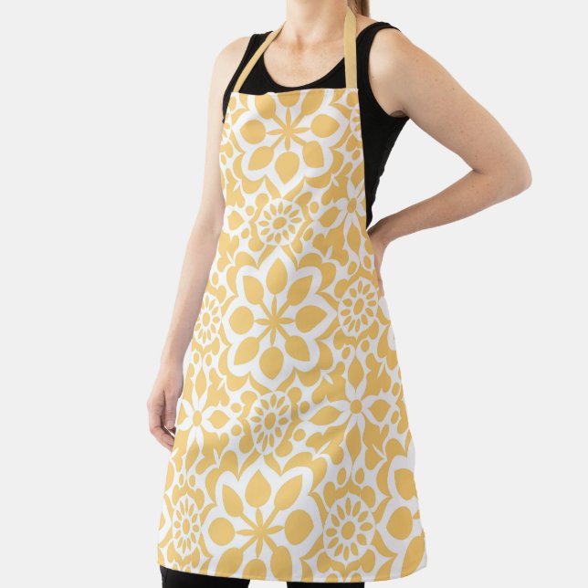 Elegant Portuguese azulejo Yellow Vintage pattern Apron (Insitu)