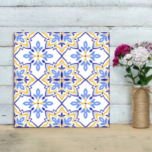 Elegant Portuguese Blue and Gold Mediterranean Ceramic Tile